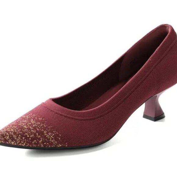 Women’s Low Block Heel Pumps – Pointed Toe Knit Dress Shoes, Comfortable Slip-On - Picture 3 of 5